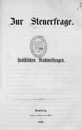 Zur Steuerfrage : mit statistischen Nachweisungen