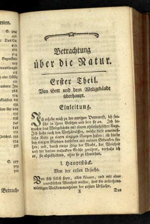 Erster Theil. Von Gott und dem Weltgebäude überhaupt