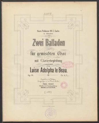 Zwei Balladen für gemischten Chor mit Klavierbegleitung op. 16