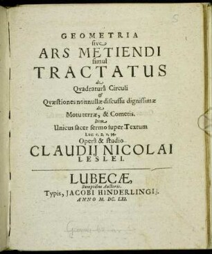 Geometria sive Ars Metiendi