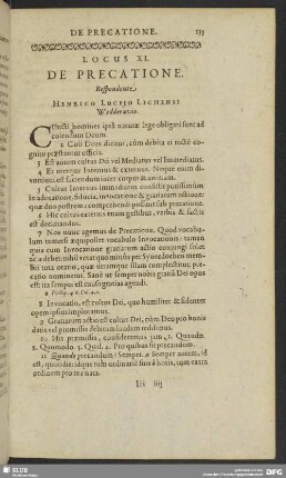 Locus XI. De Precatione