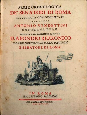Serie cronologica de'Senatori di Roma : illustrata con documenti