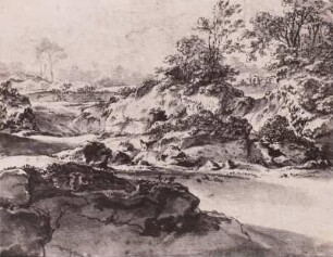 Landschaft mit Bach zwischen Felsen