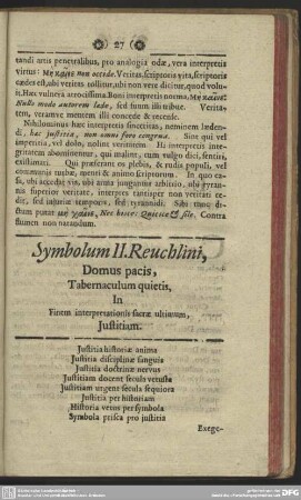 Symbolum II. Reuchlini, Domus pacis, Tabernaculum quietis, In Finem interpretationis sacrae ultimum, Justitiam