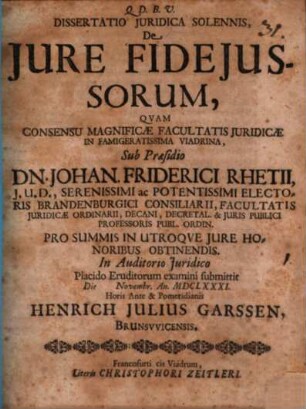 Diss. iur. sol. de iure fideiussorum