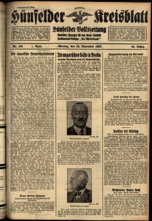 Erste Ausgabe vom Montag, den 22. November 1937.