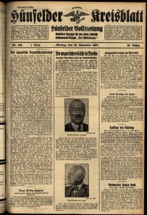 Erste Ausgabe vom Montag, den 22. November 1937.