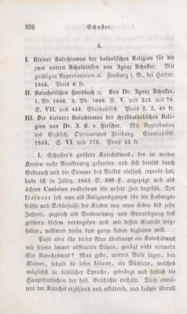 326-339 [Rezension] Schuster, Ignaz, Kleiner Katechismus der katholischen Religion für die zwei untern Schulklassen