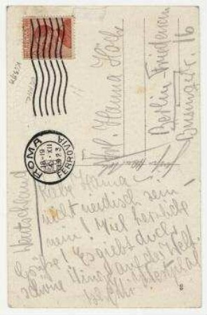 Postkarte von Mi Westphal an Hannah Höch. Rom