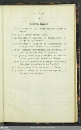 VI. Lehrerkollegium