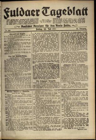Ausgabe vom Freitag, den 22. Juli 1921.