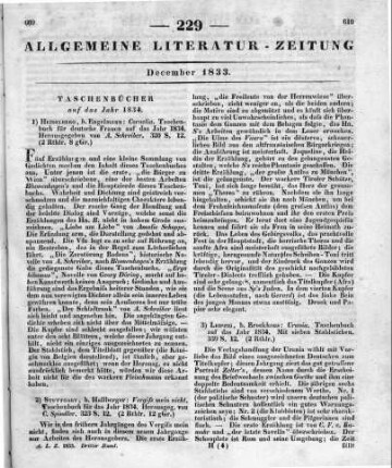 Urania. Taschenbuch. Auf das Jahr 1834. Leipzig: Brockhaus [1833]