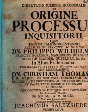 Dissertatio Juridica Inauguralis De Origine Processus Inquisitorii