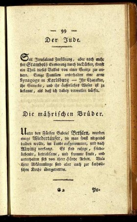 Der Jude. Die mährischen Brüder.