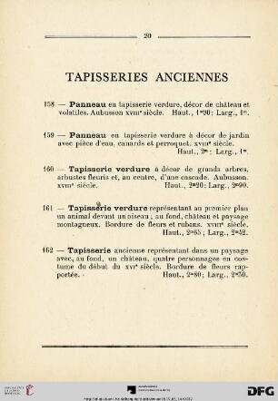 Tapisseries anciennes (Nr. 158-162)