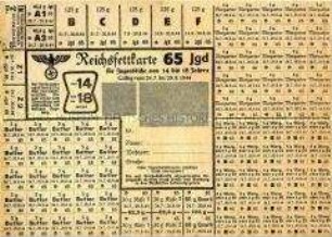Lebensmittelkarten - Reichsfettkarte 65 Jgd für Jugendliche von 14 bis 18 Jahren