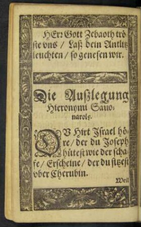 Die Außlegung Hieronymi Savonarolae.