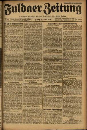 Erste Ausgabe vom Freitag, den 14. März 1924.