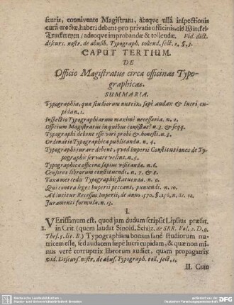 CAPUT TERTIUM. De Officio Magistratus circa officinas Typhograhicas.