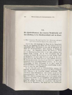 VIII. Die Handelskammer, ihre inneren Verhältnisse und ihre Stellung in der Kaufmannschaft und im Staat.