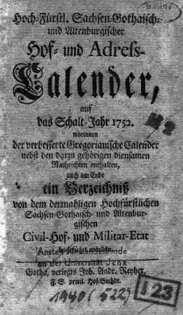 1752: Staatshandbücher für das Herzogtum Sachsen-Gotha