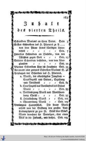 Inhalt des vierten Theils.