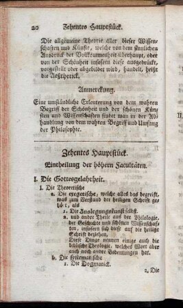Zehentes Hauptstück. Eintheilung der höhern Facultäten.
