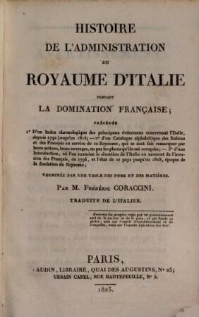 Histoire de l'Administration du royaume d'Italie pendant la domination française