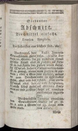 Siebenter Abschnitt. Brechmittel einfache. Emetica Simplicia.