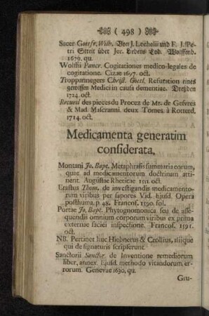 Medicamenta generatim considerata.