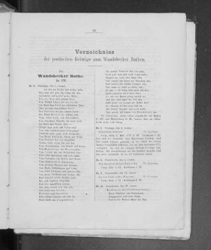 Verzeichniss der poetischen Beiträge zum Wandsbeker Bothen.