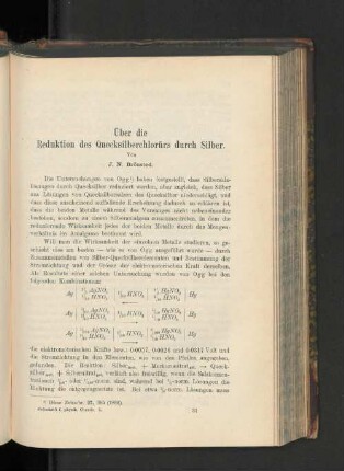 Über die Reduktion der Quecksilberchlorürs durch Silber