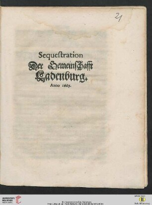 Sequestration Der Gemeinschafft Ladenburg