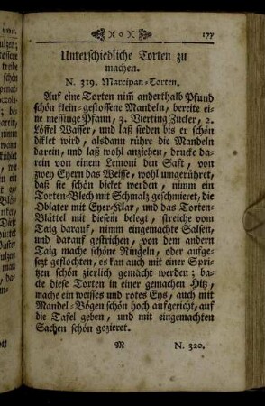 N. 319. Marcipan-Torten. - N. 365. Tragant-Eys zu machen.