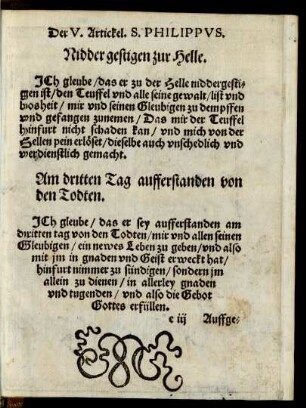 Der V. Artickel. S. Philippus.