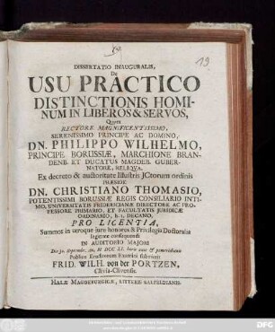 Dissertatio Inauguralis, De Usu Practico Distinctionis Hominum In Liberos & Servos