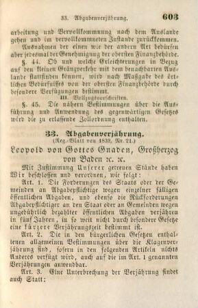 33. Abgabenverjährung (Reg.-Blatt von 1833, Nr. 21)