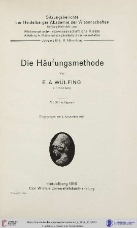 1916, 11. Abhandlung: Sitzungsberichte der Heidelberger Akademie der Wissenschaften, Mathematisch-Naturwissenschaftliche Klasse: Abteilung A, Mathematisch-physikalische Wissenschaften: Die Häufungsmethode