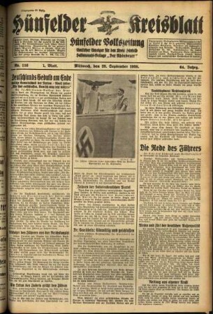 Erste Ausgabe vom Mittwoch, den 28. September 1938.