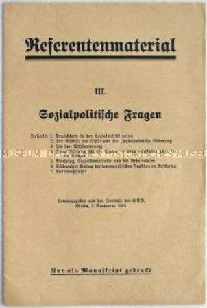 Referentenmaterial der KPD zur Sozialpolitik