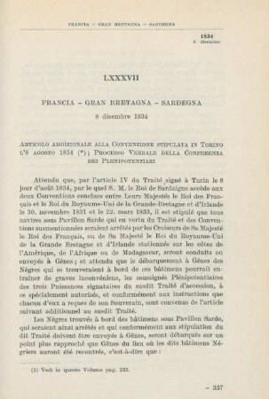 LXXXVII Francia - Gran Bretagna - Sardegna 8 dicembre 1834