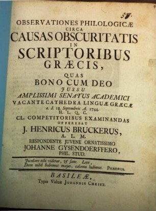Observationes philologicae circa causas obscuritatis in scriptoribus Graecis