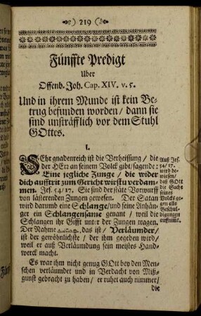 Fünffte Predigt Uber Offenb. Joh. Cap. XIV. v. 5