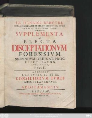 Suppl. Ps. 2: Accessit Centvria II. Et III. Conciliorum Iuris Miscellaneorum, Cum Additamentis