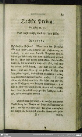 Sechste Predigt über Röm. 12, 11