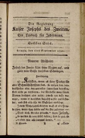 Sechstes Stück. Leipzig, den 6ten September 1790. - Neuntes Stück. Leipzig, den 27ten September 1790.