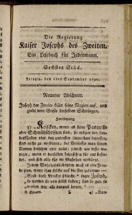 Sechstes Stück. Leipzig, den 6ten September 1790. - Neuntes Stück. Leipzig, den 27ten September 1790.