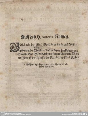 Auff deß H. Autoris Namen.