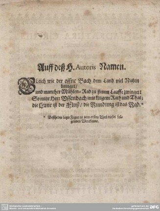 Auff deß H. Autoris Namen.