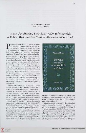 69: [Rezension von: Adam Jan Błachut, Słownik artystów reformackich w Polsce]